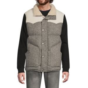 $5,295 NWT Brunello Cucinelli Gray White Shearling Trim Wool Blend Down Vest XXL